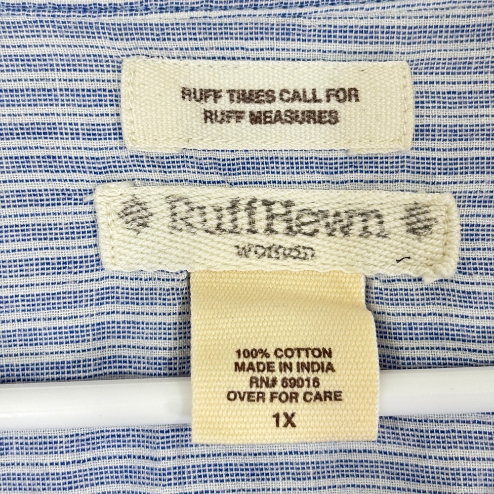 Ruff Hewn Woman Henley Blouse 1X Striped Ruffle Front Coastal Casual - Picture 4 of 9